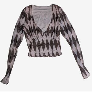Harlequin Pattern Long Sleeve Mesh Top Forest Ink